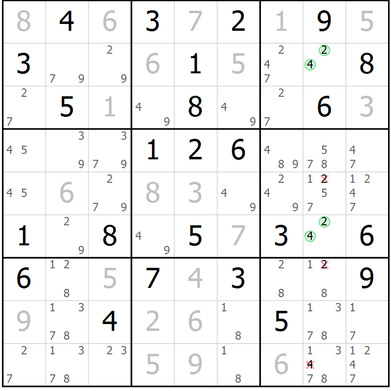 Position des candidats pour la solution de la Gr 48 page 51 du magazine de sudoku Maestro n° 087
