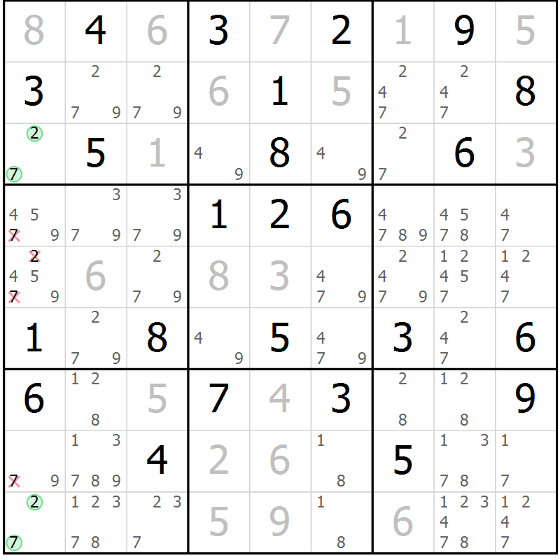 Position des candidats pour la solution de la Gr 48 page 51 du magazine de sudoku Maestro n° 087