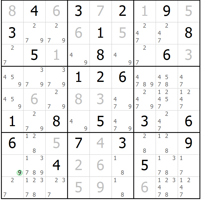 Position des candidats pour la solution de la Gr 48 page 51 du magazine de sudoku Maestro n° 087