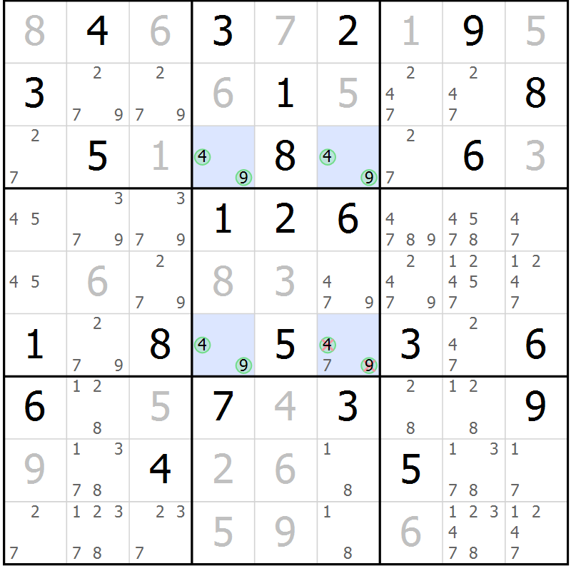 Position des candidats pour la solution de la Gr 48 page 51 du magazine de sudoku Maestro n° 087