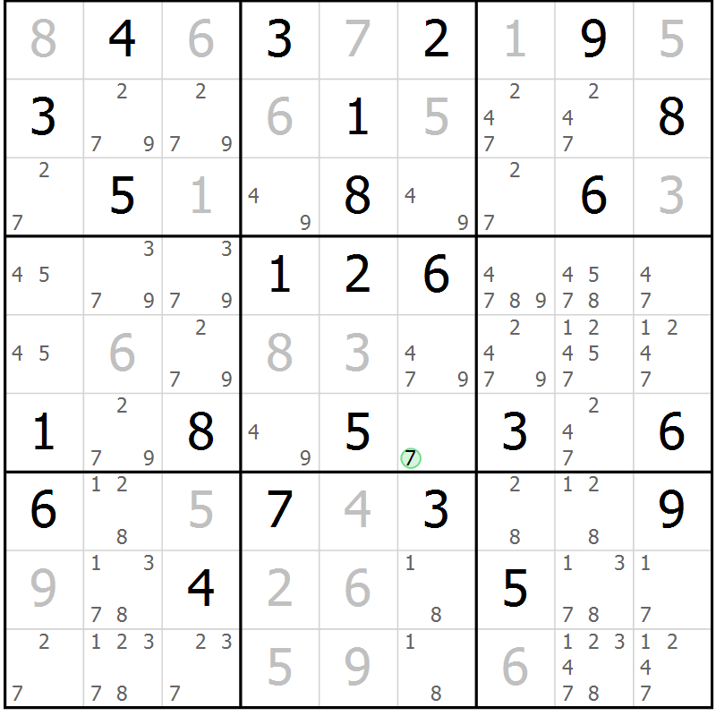 Position des candidats pour la solution de la Gr 48 page 51 du magazine de sudoku Maestro n° 087