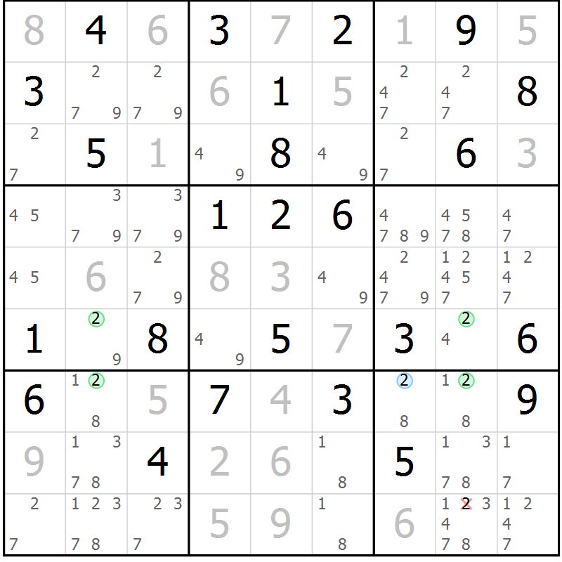 Position des candidats pour la solution de la Gr 48 page 51 du magazine de sudoku Maestro n° 087
