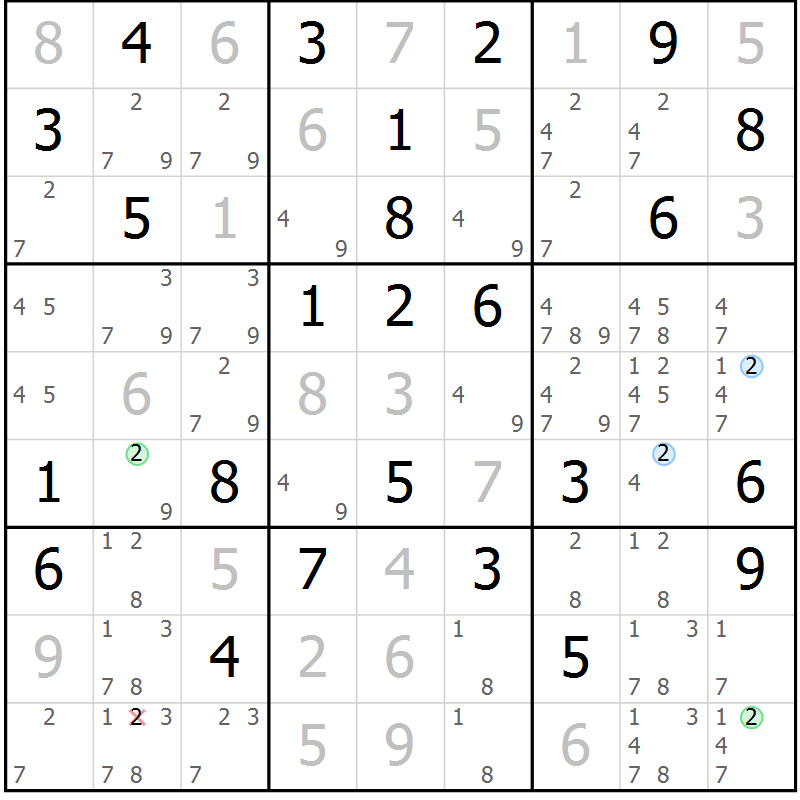Position des candidats pour la solution de la Gr 48 page 51 du magazine de sudoku Maestro n° 087