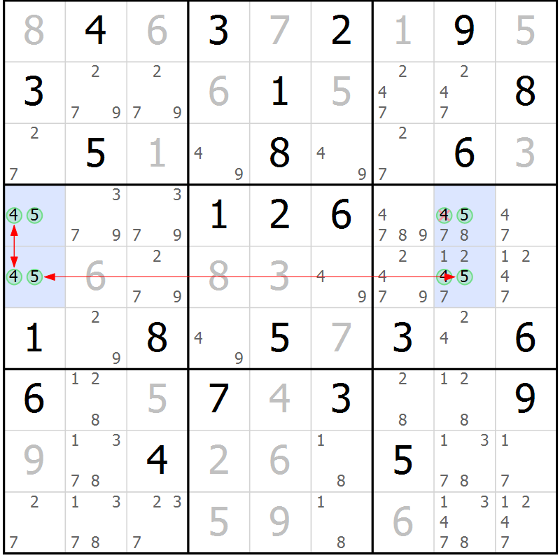 Position des candidats pour la solution de la Gr 48 page 51 du magazine de sudoku Maestro n° 087