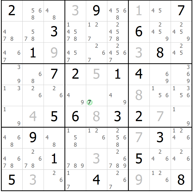 Position des candidats pour la solution de la Gr 49 page 52 du magazine de sudoku Maestro n° 087