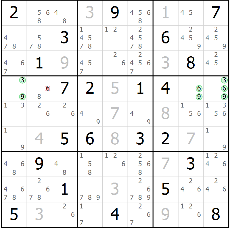 Position des candidats pour la solution de la Gr 49 page 52 du magazine de sudoku Maestro n° 087