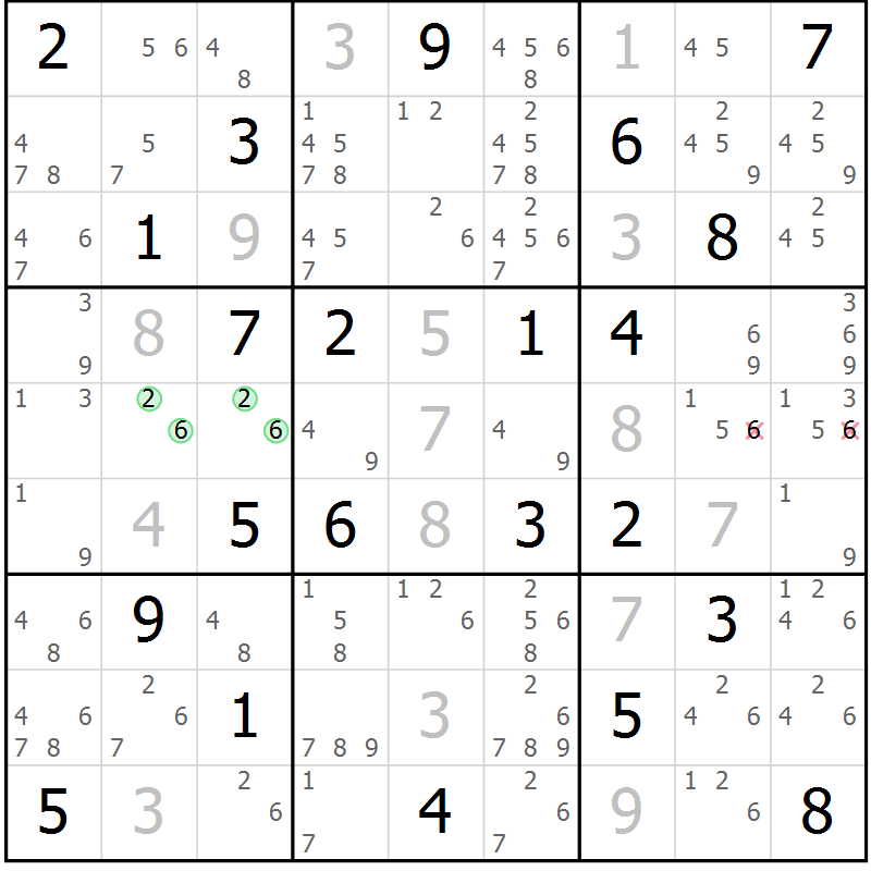 Position des candidats pour la solution de la Gr 49 page 52 du magazine de sudoku Maestro n° 087