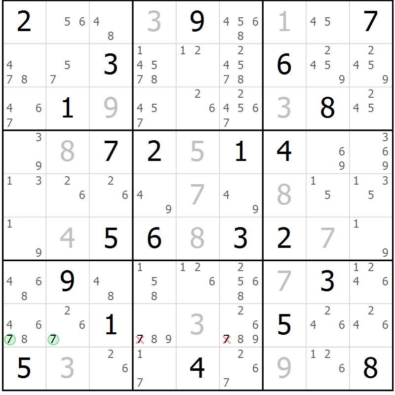 Position des candidats pour la solution de la Gr 49 page 52 du magazine de sudoku Maestro n° 087