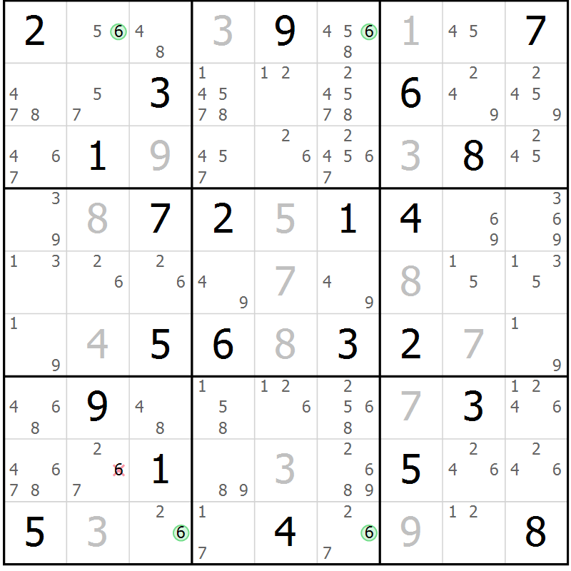 Position des candidats pour la solution de la Gr 49 page 52 du magazine de sudoku Maestro n° 087