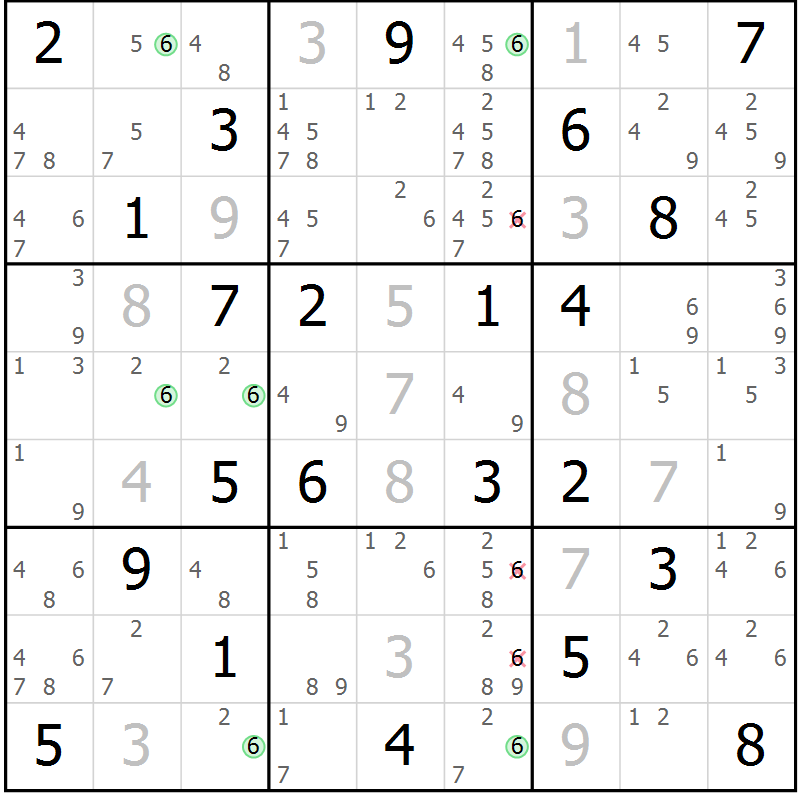 Position des candidats pour la solution de la Gr 49 page 52 du magazine de sudoku Maestro n° 087