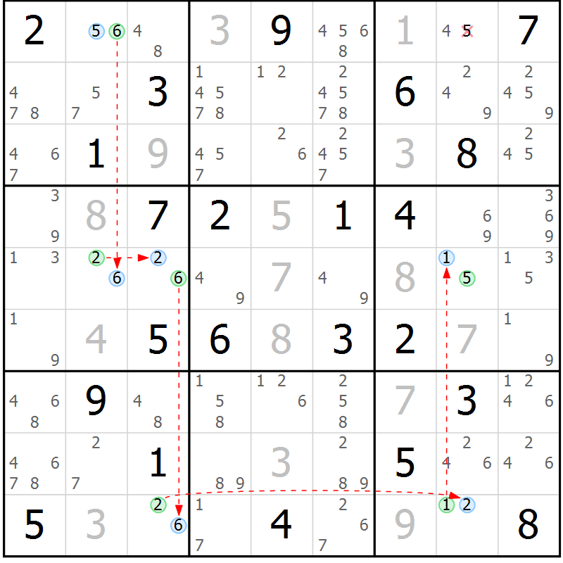 Position des candidats pour la solution de la Gr 49 page 52 du magazine de sudoku Maestro n° 087