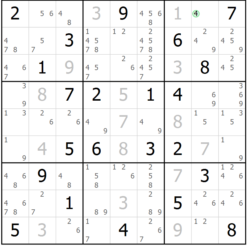 Position des candidats pour la solution de la Gr 49 page 52 du magazine de sudoku Maestro n° 087
