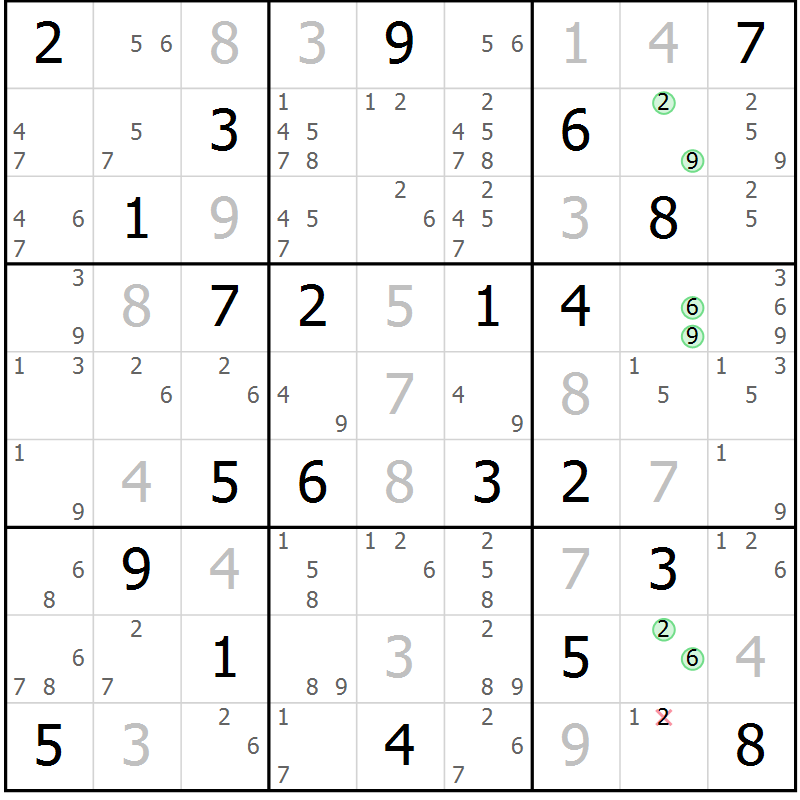 Position des candidats pour la solution de la Gr 49 page 52 du magazine de sudoku Maestro n° 087