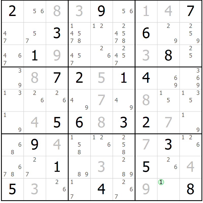 Position des candidats pour la solution de la Gr 49 page 52 du magazine de sudoku Maestro n° 087