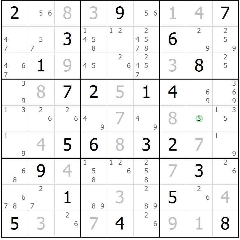 Position des candidats pour la solution de la Gr 49 page 52 du magazine de sudoku Maestro n° 087
