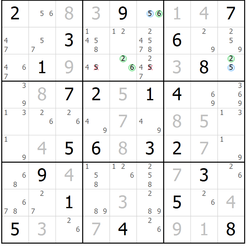 Position des candidats pour la solution de la Gr 49 page 52 du magazine de sudoku Maestro n° 087