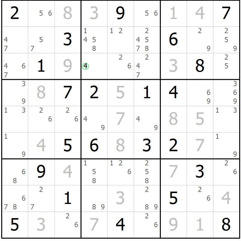 Position des candidats pour la solution de la Gr 49 page 52 du magazine de sudoku Maestro n° 087