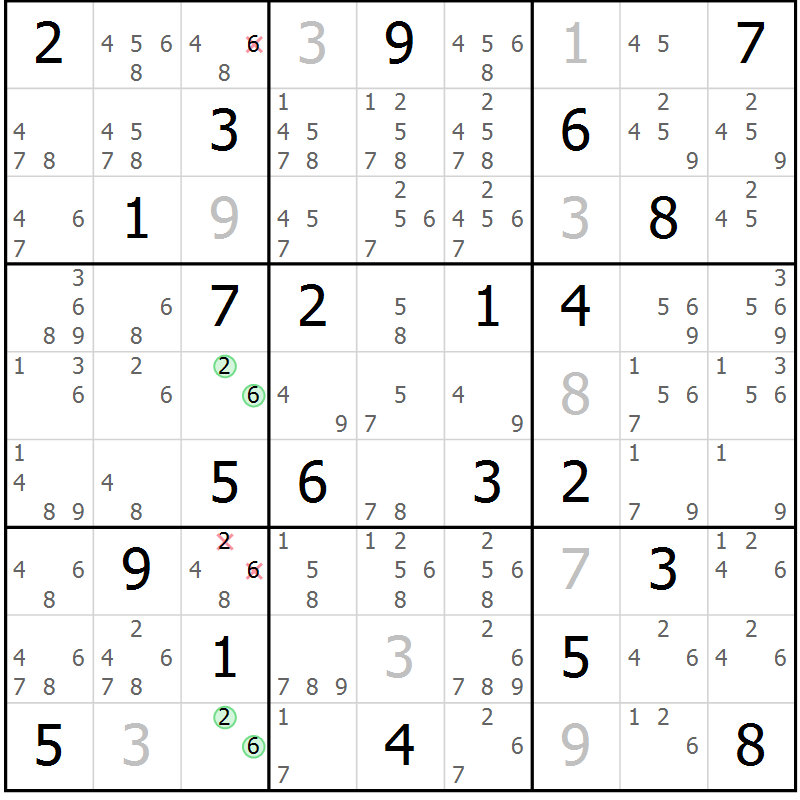 Position des candidats pour la solution de la Gr 49 page 52 du magazine de sudoku Maestro n° 087