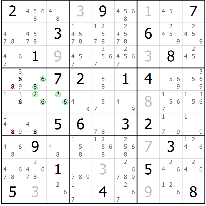 Position des candidats pour la solution de la Gr 49 page 52 du magazine de sudoku Maestro n° 087