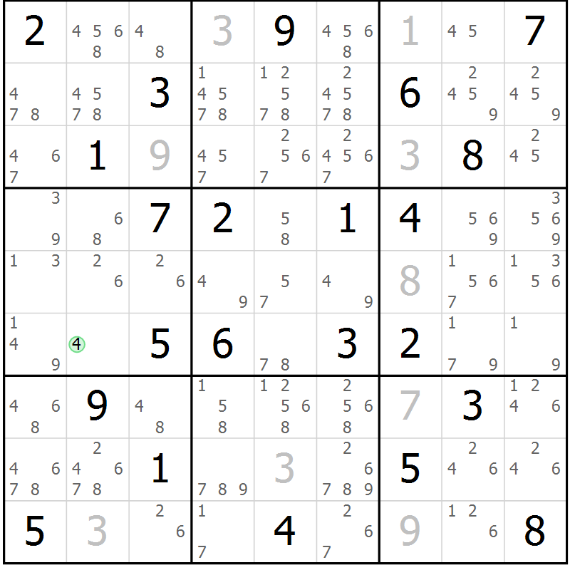Position des candidats pour la solution de la Gr 49 page 52 du magazine de sudoku Maestro n° 087