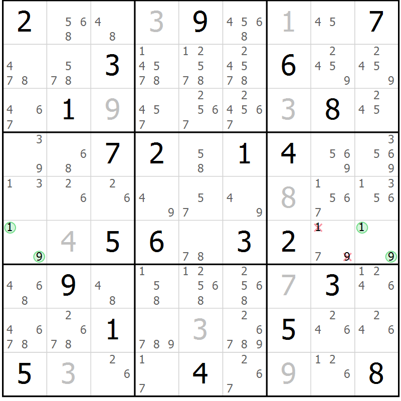 Position des candidats pour la solution de la Gr 49 page 52 du magazine de sudoku Maestro n° 087