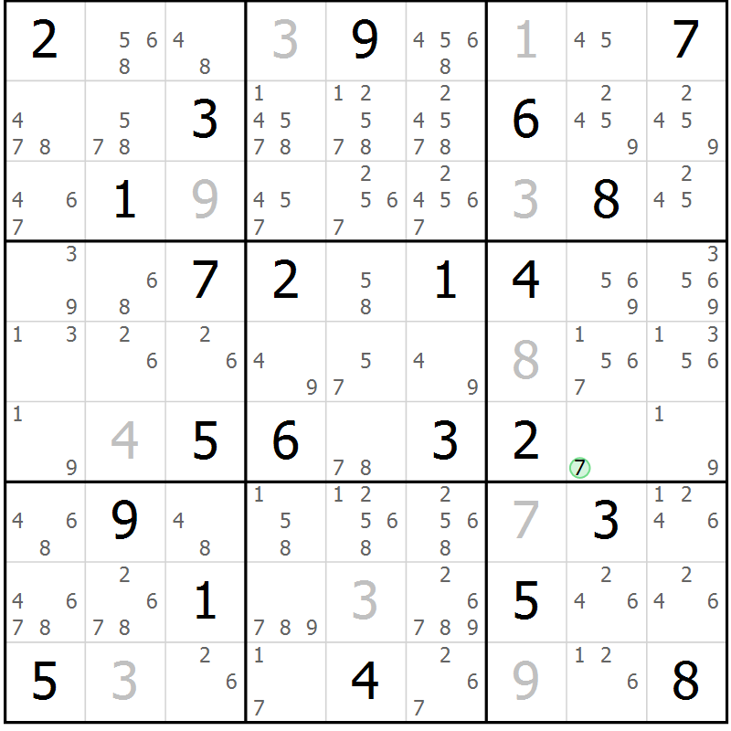 Position des candidats pour la solution de la Gr 49 page 52 du magazine de sudoku Maestro n° 087