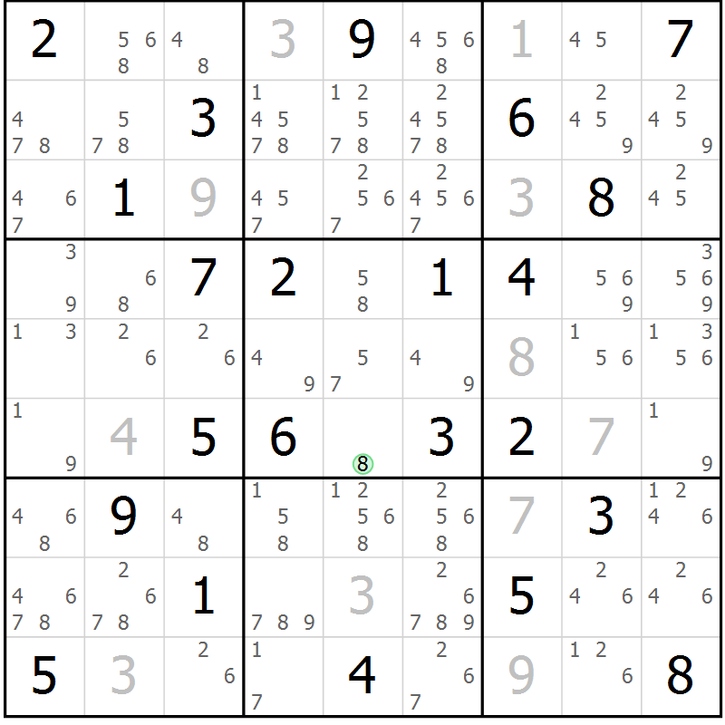 Position des candidats pour la solution de la Gr 49 page 52 du magazine de sudoku Maestro n° 087