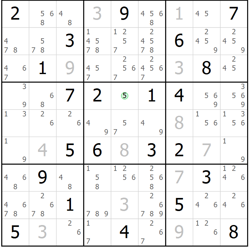 Position des candidats pour la solution de la Gr 49 page 52 du magazine de sudoku Maestro n° 087