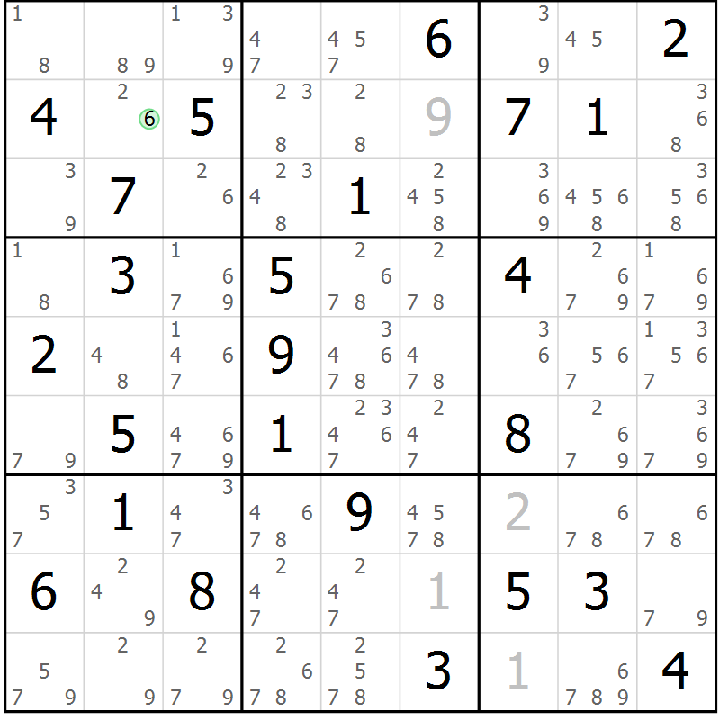 Position des candidats pour la solution de la Gr 50 page 53 du magazine de sudoku Maestro n° 087