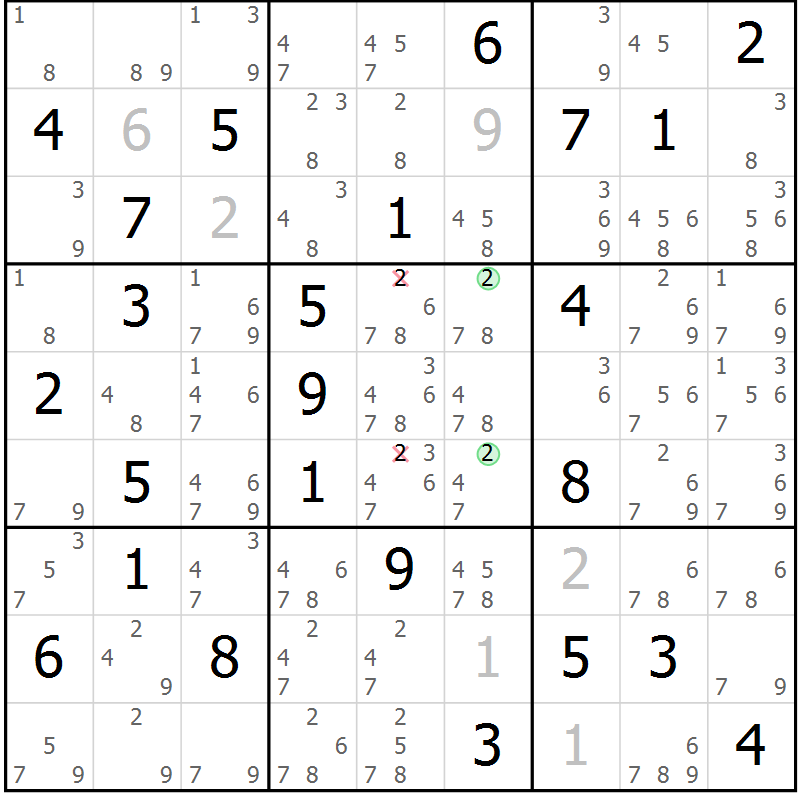 Position des candidats pour la solution de la Gr 50 page 53 du magazine de sudoku Maestro n° 087