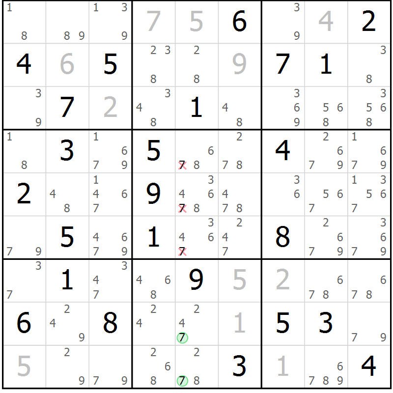Position des candidats pour la solution de la Gr 50 page 53 du magazine de sudoku Maestro n° 087