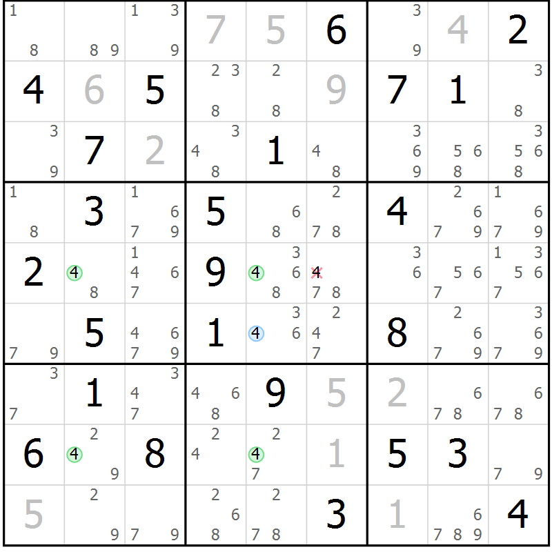 Position des candidats pour la solution de la Gr 50 page 53 du magazine de sudoku Maestro n° 087