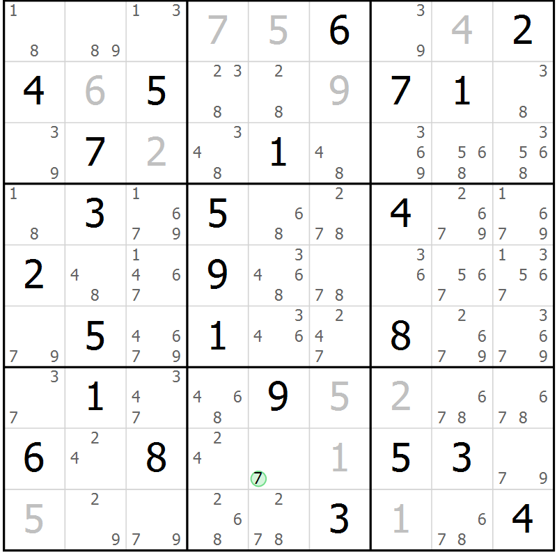 Position des candidats pour la solution de la Gr 50 page 53 du magazine de sudoku Maestro n° 087