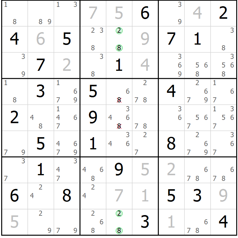 Position des candidats pour la solution de la Gr 50 page 53 du magazine de sudoku Maestro n° 087