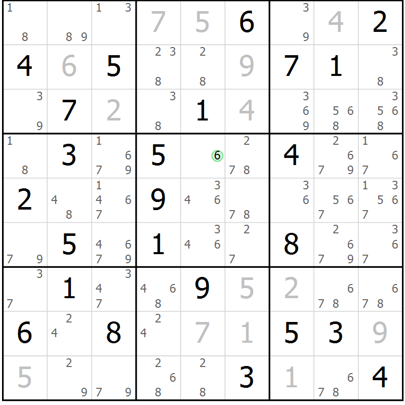 Position des candidats pour la solution de la Gr 50 page 53 du magazine de sudoku Maestro n° 087