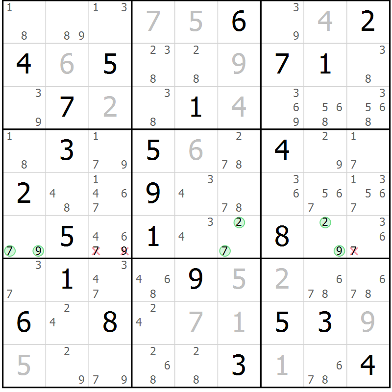 Position des candidats pour la solution de la Gr 50 page 53 du magazine de sudoku Maestro n° 087