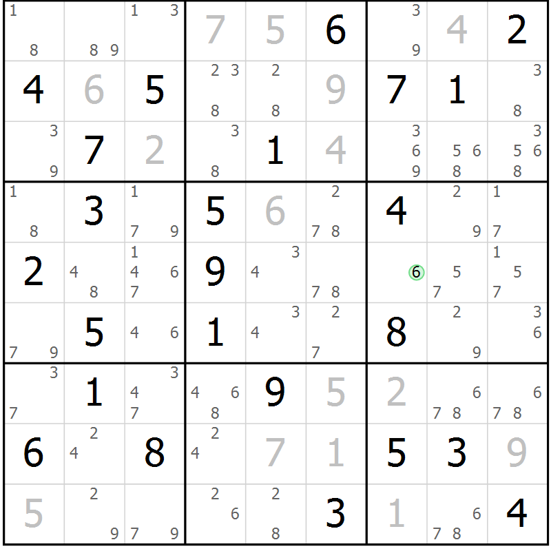 Position des candidats pour la solution de la Gr 50 page 53 du magazine de sudoku Maestro n° 087
