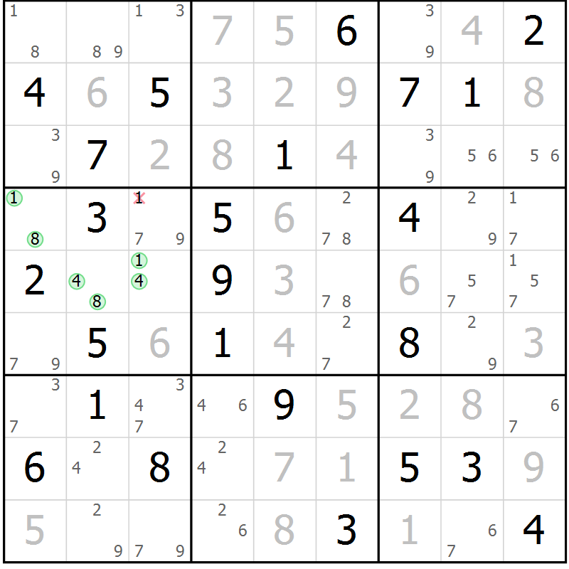 Position des candidats pour la solution de la Gr 50 page 53 du magazine de sudoku Maestro n° 087