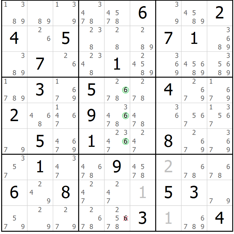 Position des candidats pour la solution de la Gr 50 page 53 du magazine de sudoku Maestro n° 087