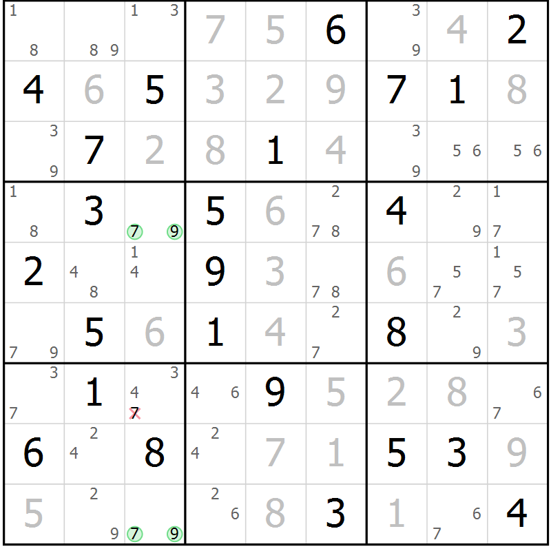 Position des candidats pour la solution de la Gr 50 page 53 du magazine de sudoku Maestro n° 087