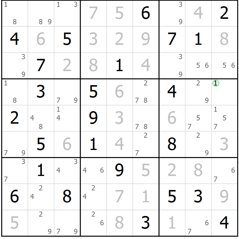 Position des candidats pour la solution de la Gr 50 page 53 du magazine de sudoku Maestro n° 087