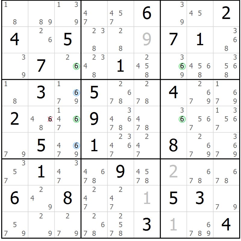 Position des candidats pour la solution de la Gr 50 page 53 du magazine de sudoku Maestro n° 087