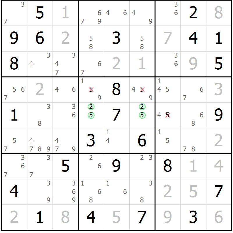 Position des candidats pour la solution de la Gr 51 page 54 du magazine de sudoku Maestro n° 087