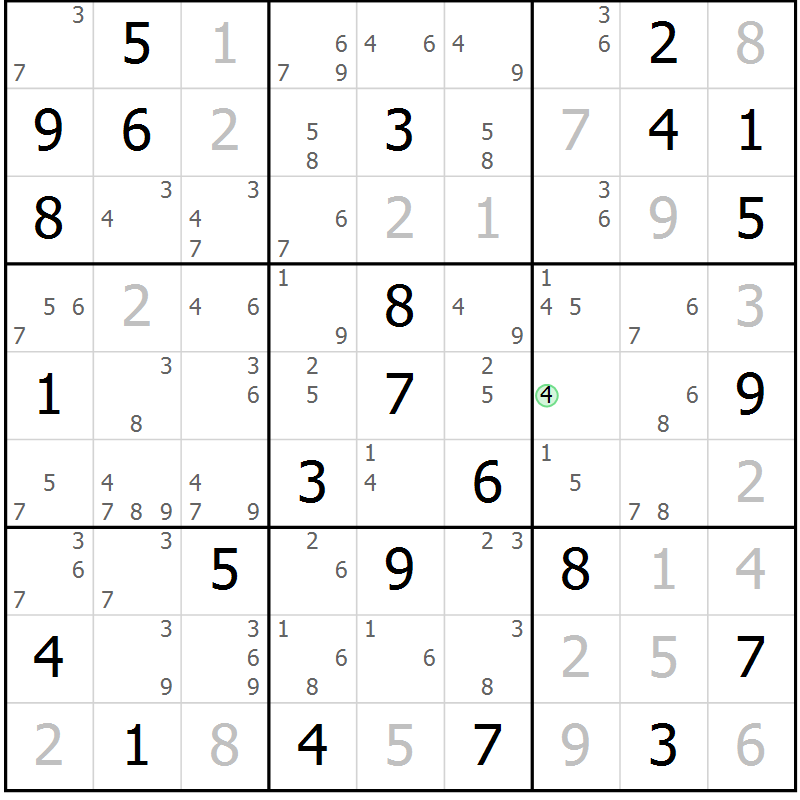Position des candidats pour la solution de la Gr 51 page 54 du magazine de sudoku Maestro n° 087