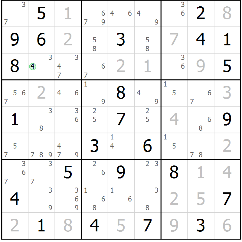 Position des candidats pour la solution de la Gr 51 page 54 du magazine de sudoku Maestro n° 087