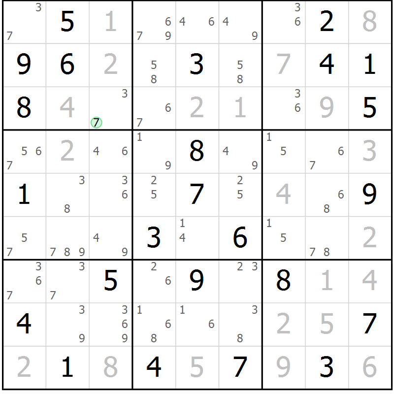Position des candidats pour la solution de la Gr 51 page 54 du magazine de sudoku Maestro n° 087