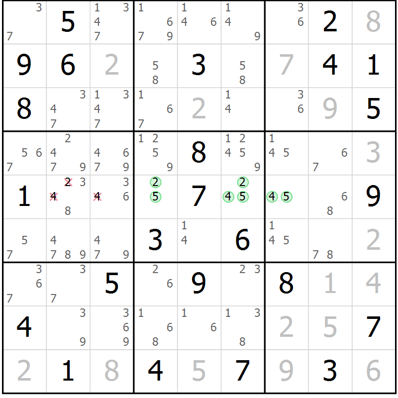 Position des candidats pour la solution de la Gr 51 page 54 du magazine de sudoku Maestro n° 087