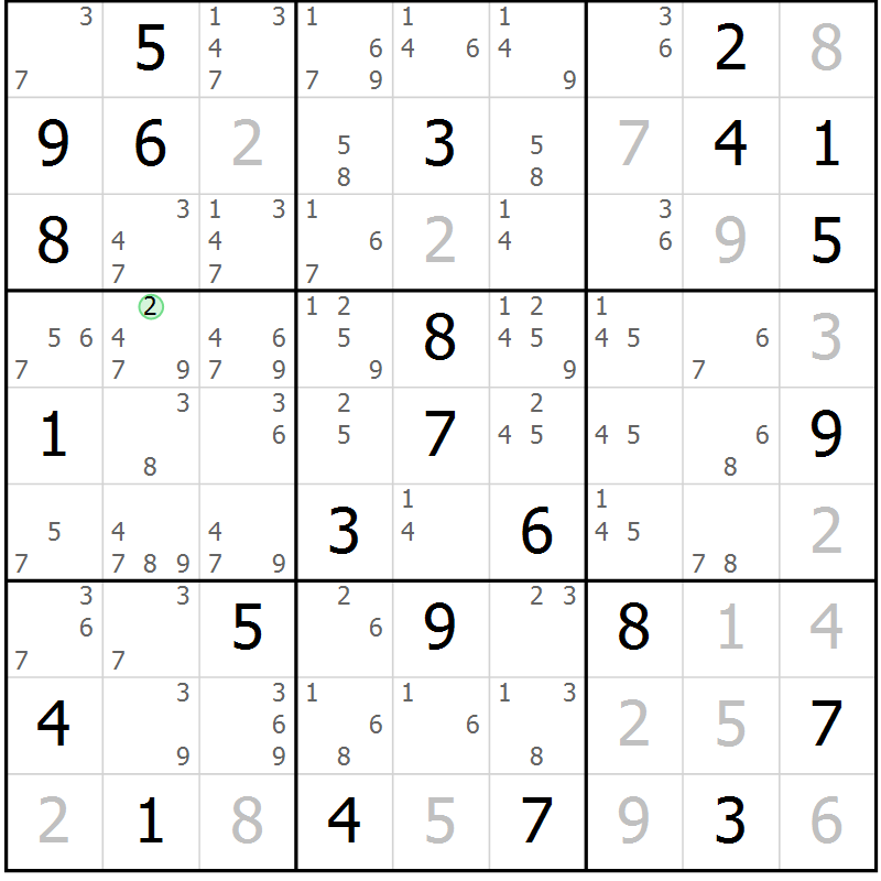 Position des candidats pour la solution de la Gr 51 page 54 du magazine de sudoku Maestro n° 087