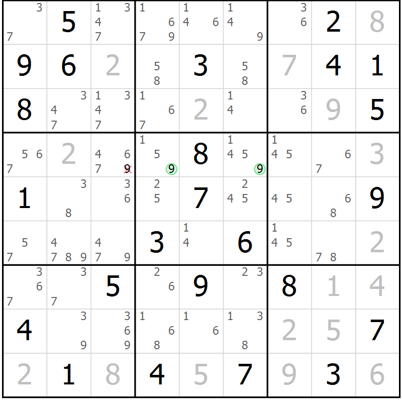 Position des candidats pour la solution de la Gr 51 page 54 du magazine de sudoku Maestro n° 087