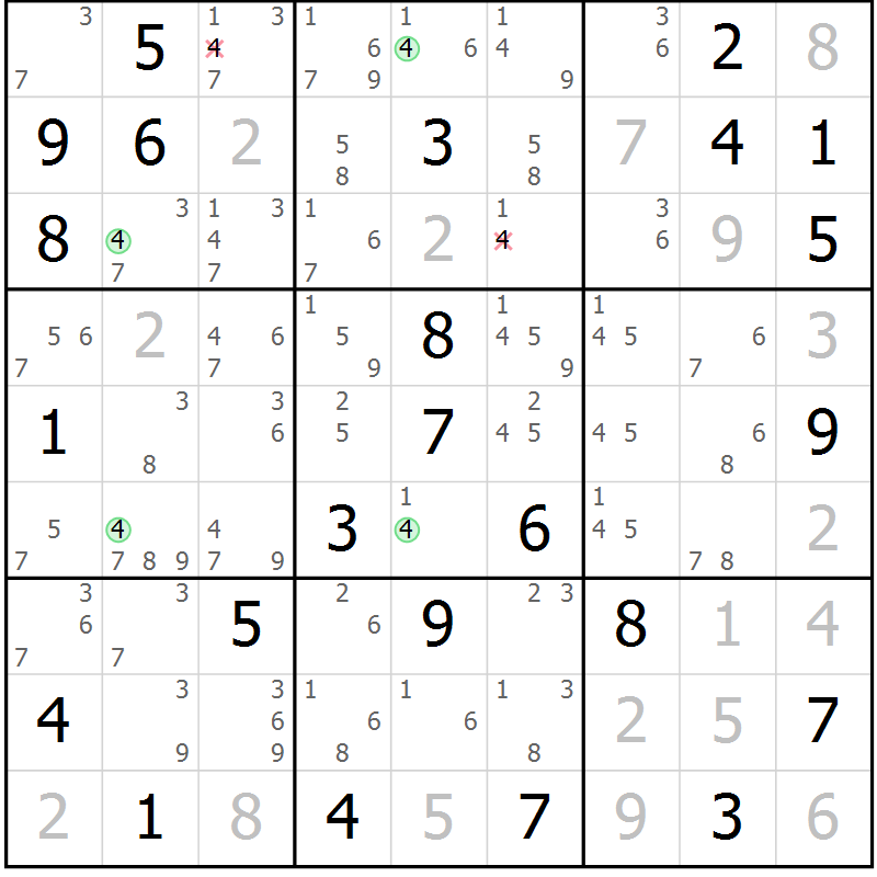Position des candidats pour la solution de la Gr 51 page 54 du magazine de sudoku Maestro n° 087